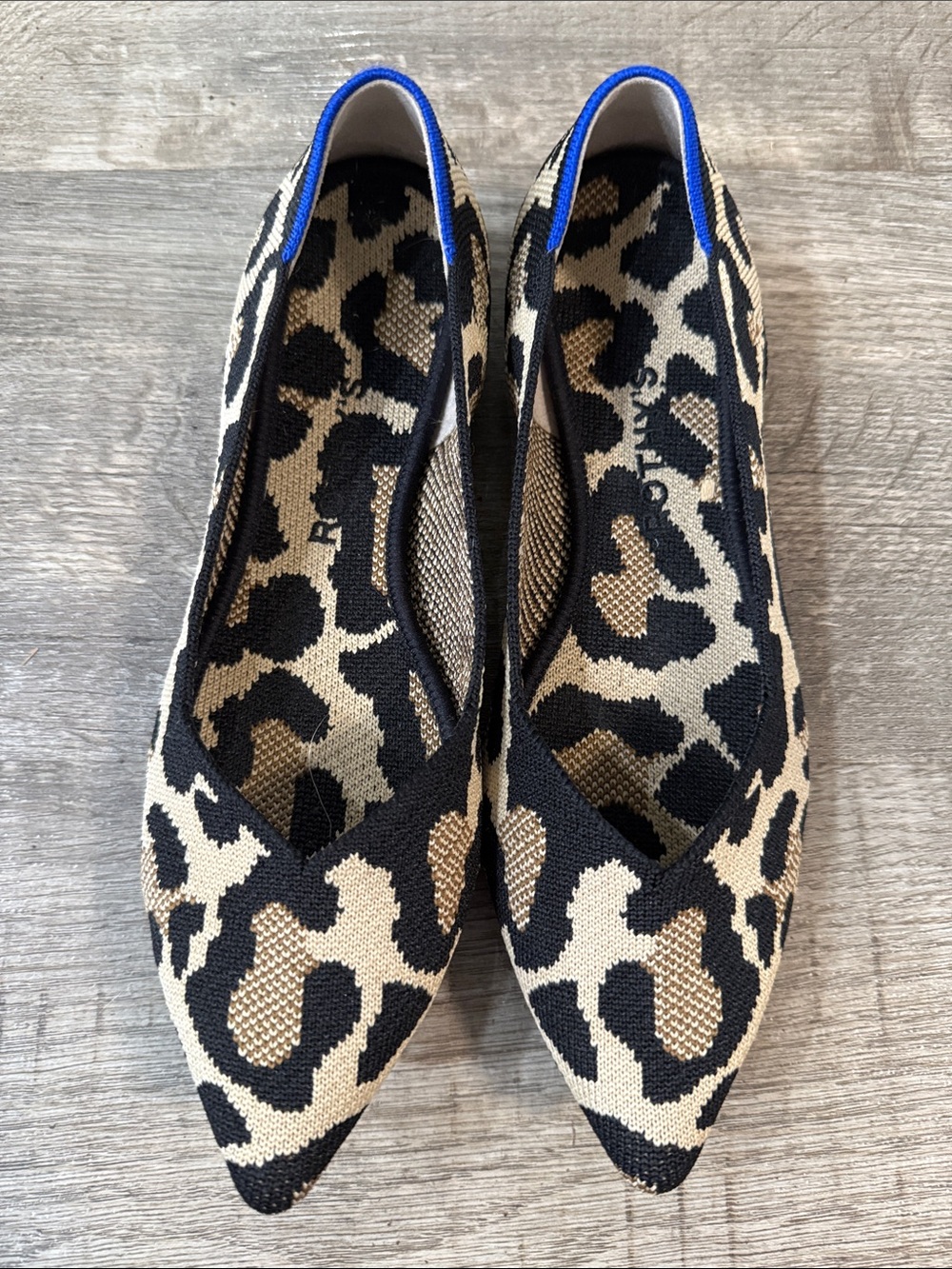 Pointed Toe Animal Print Knit Flats in Beige and Black